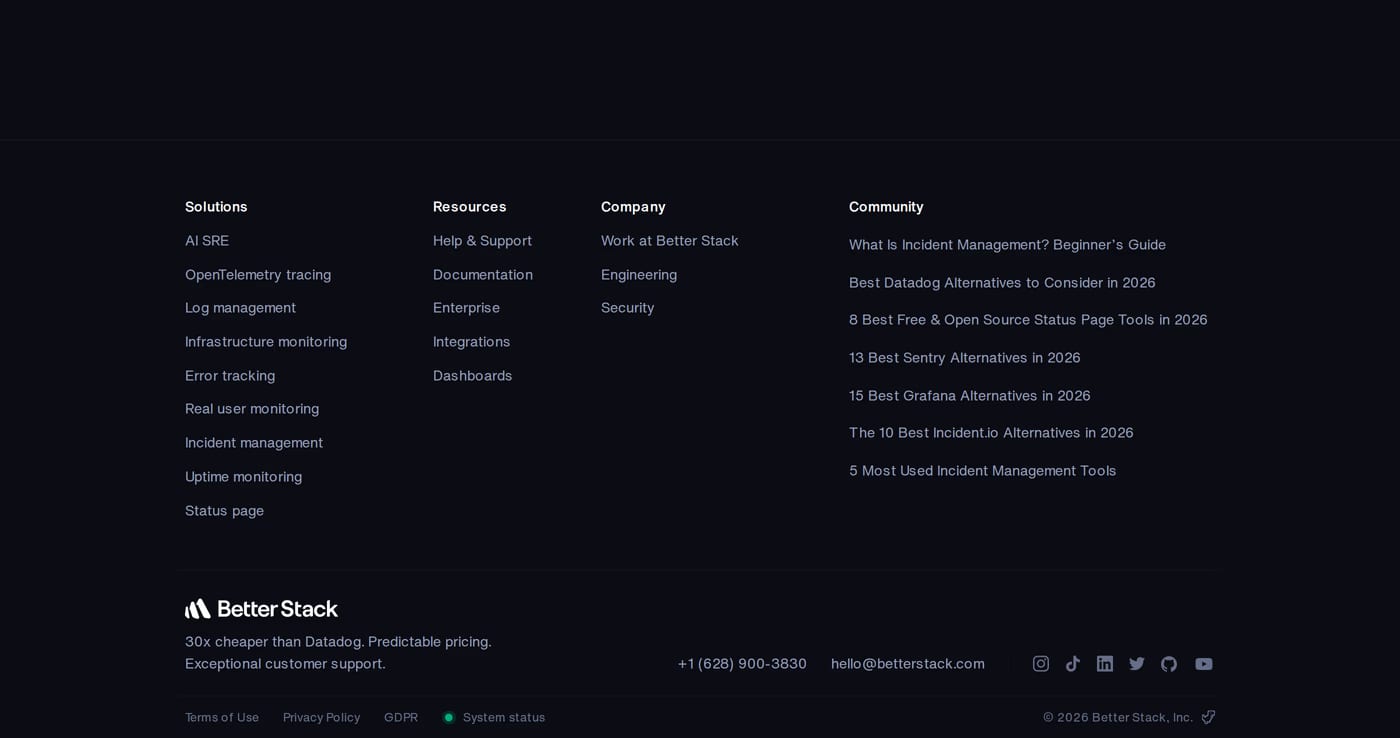 Better Stack Footer section