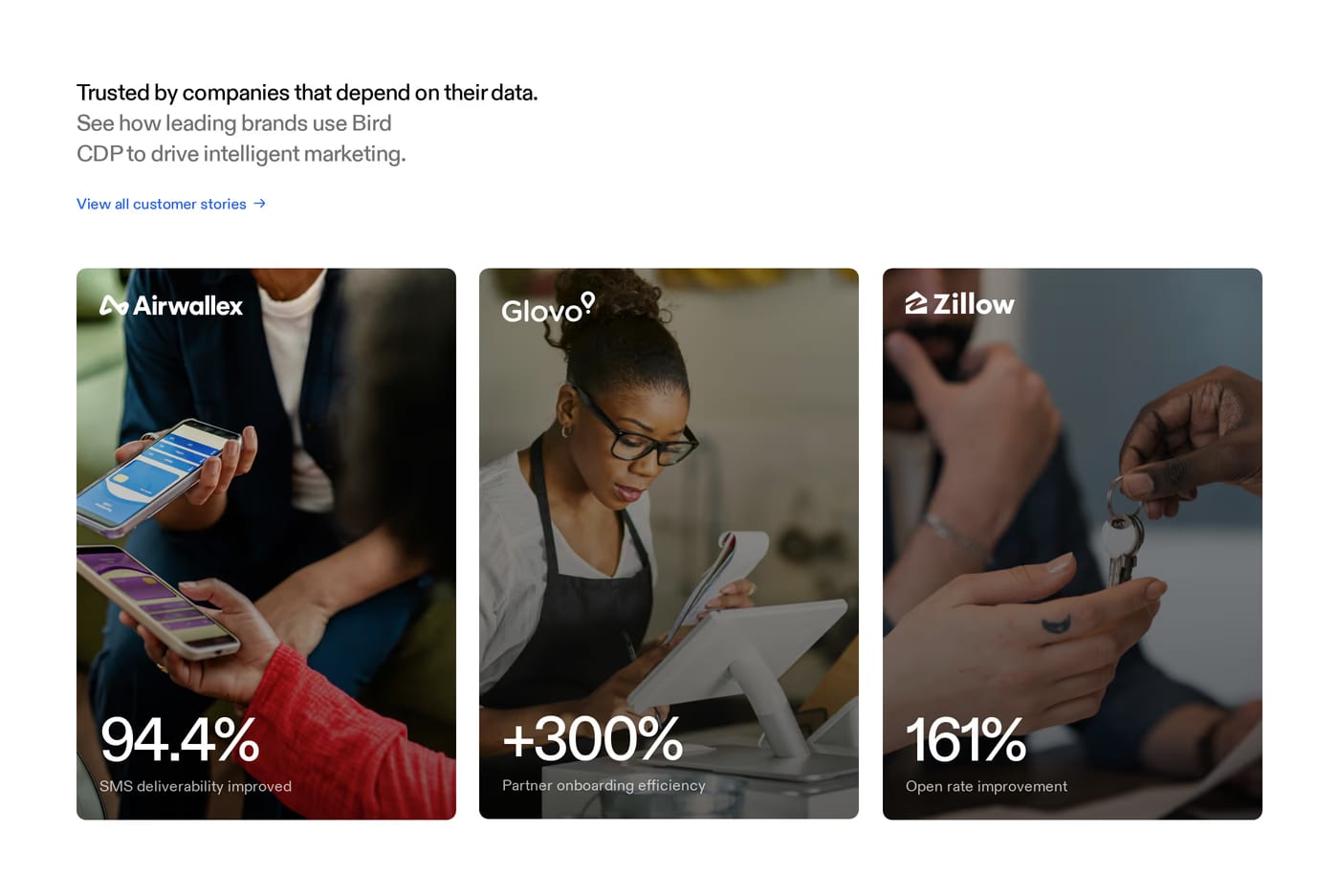 Bird — screenshot of the testimonials section