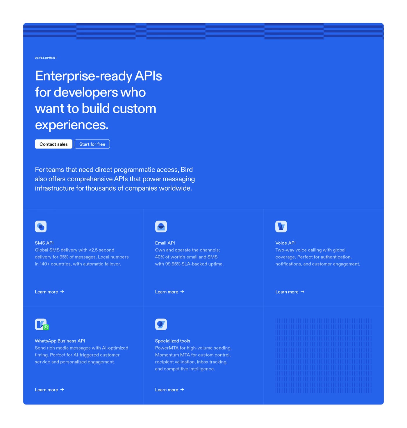 Bird — screenshot of the features section