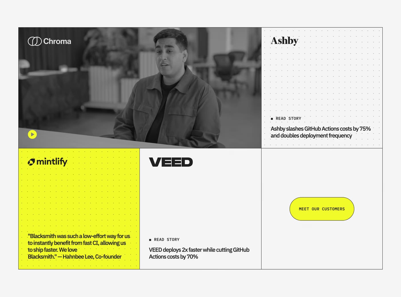 Blacksmith — screenshot of the testimonials section