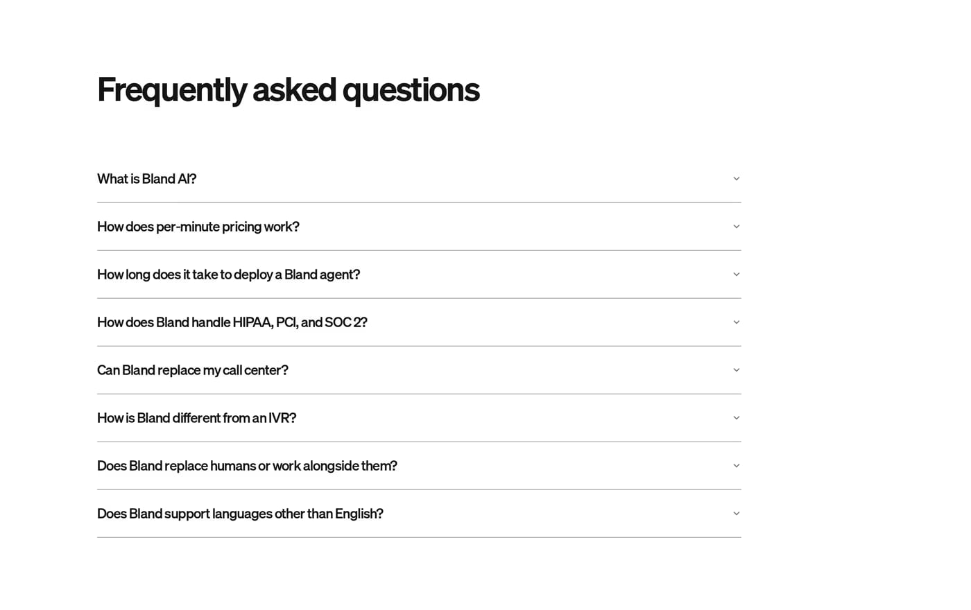Bland AI FAQ section