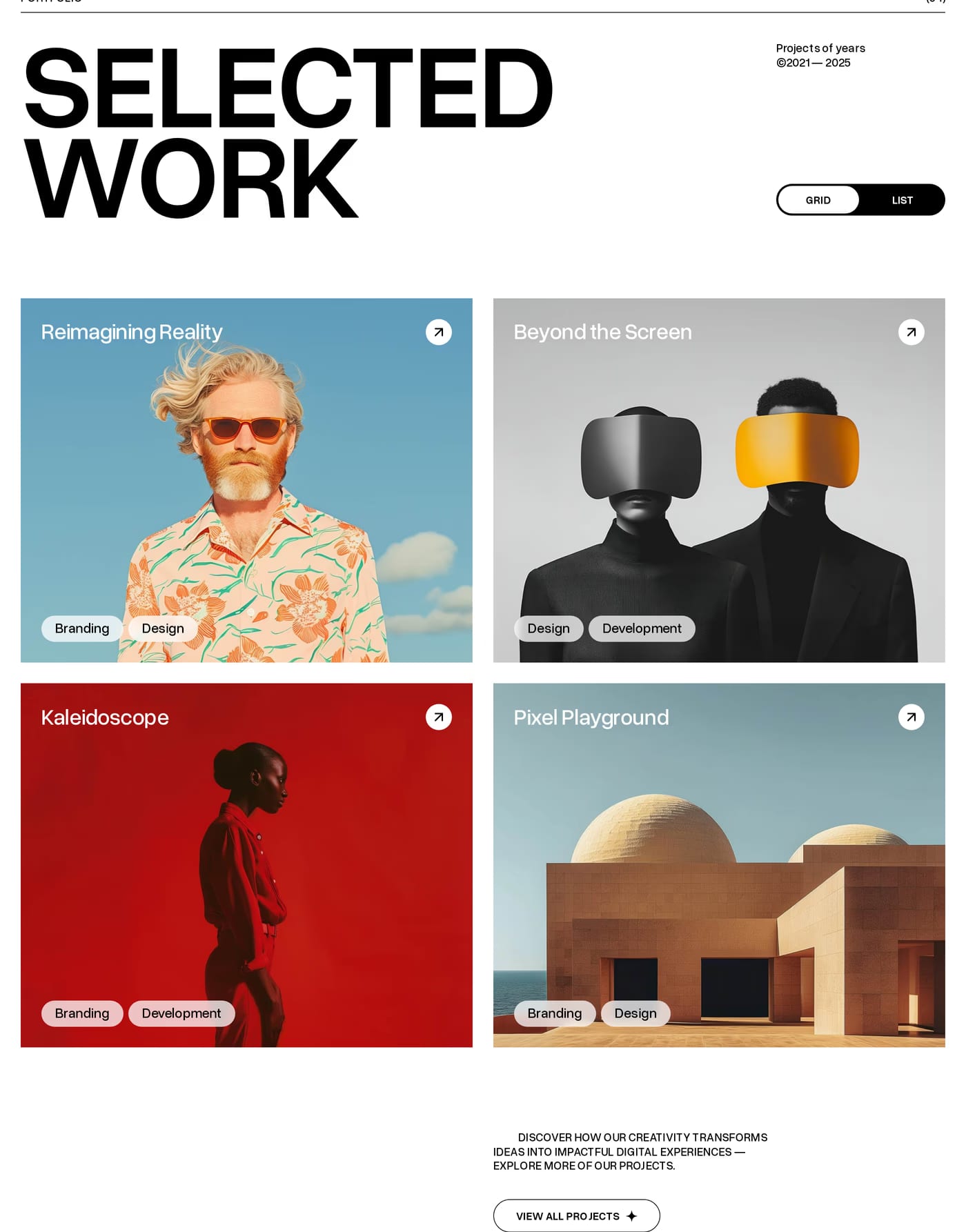 Brave Studio — screenshot of the portfolio section