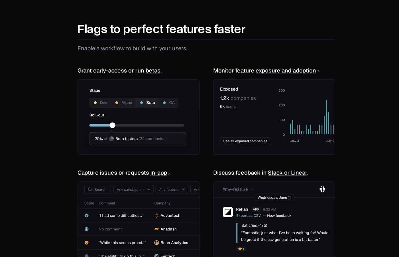 Bucket — screenshot of the features section
