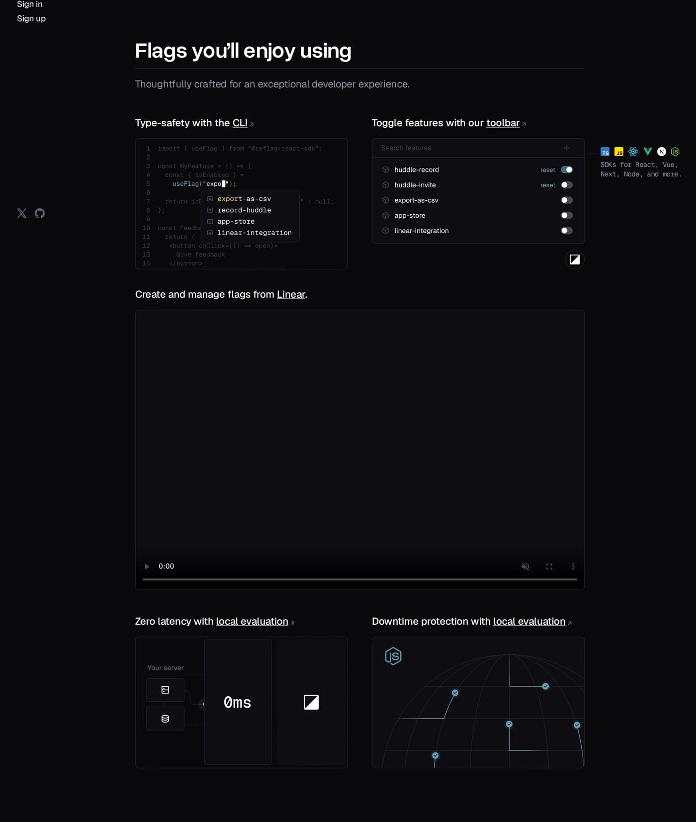 Bucket — screenshot of the features section
