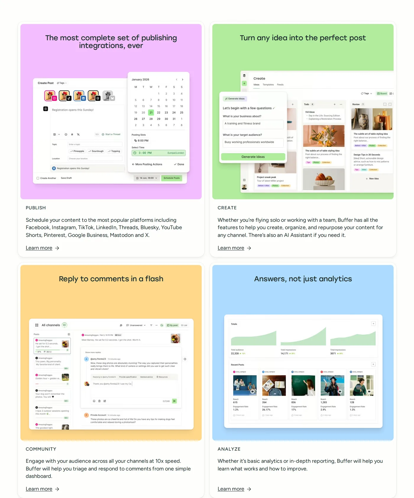 Buffer — screenshot of the features section