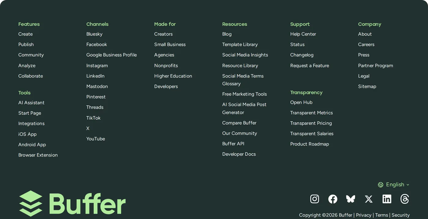 Buffer — screenshot of the footer section