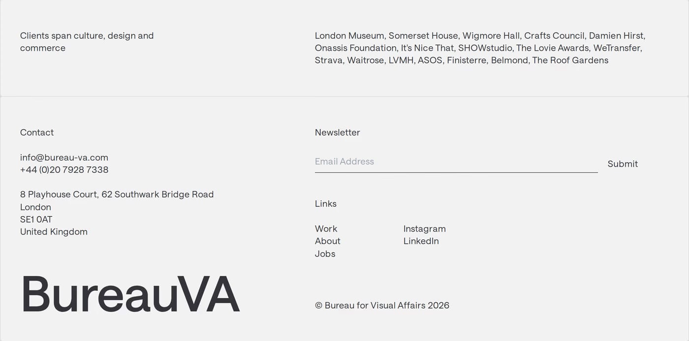 Bureau for Visual Affairs — screenshot of the footer section
