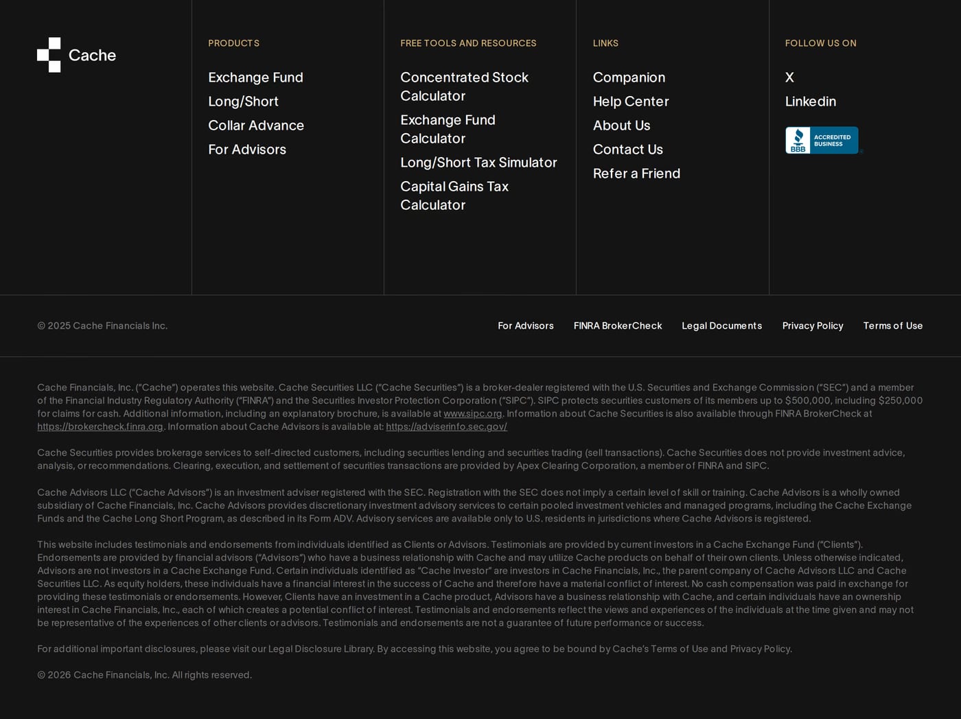 Cache Footer section