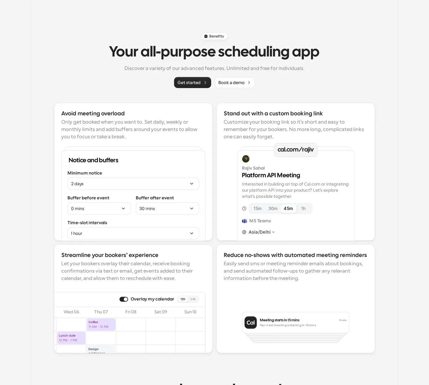 Cal.com — screenshot of the features section