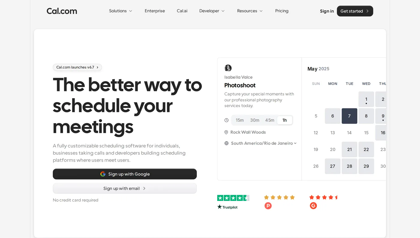 Cal.com — screenshot of the hero section