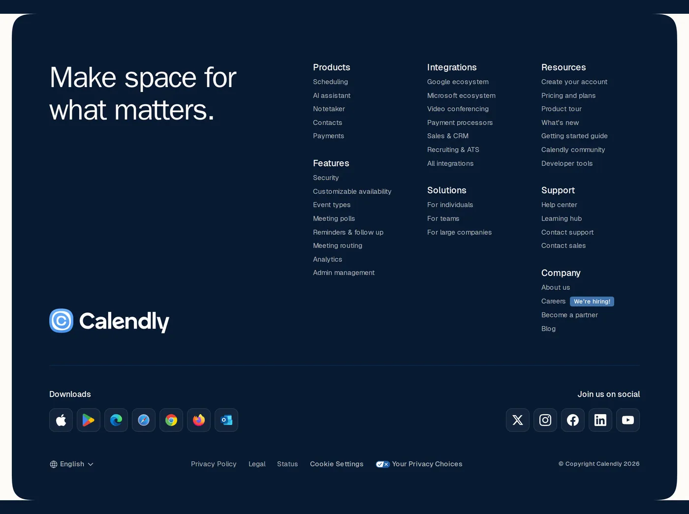 Calendly — screenshot of the footer section