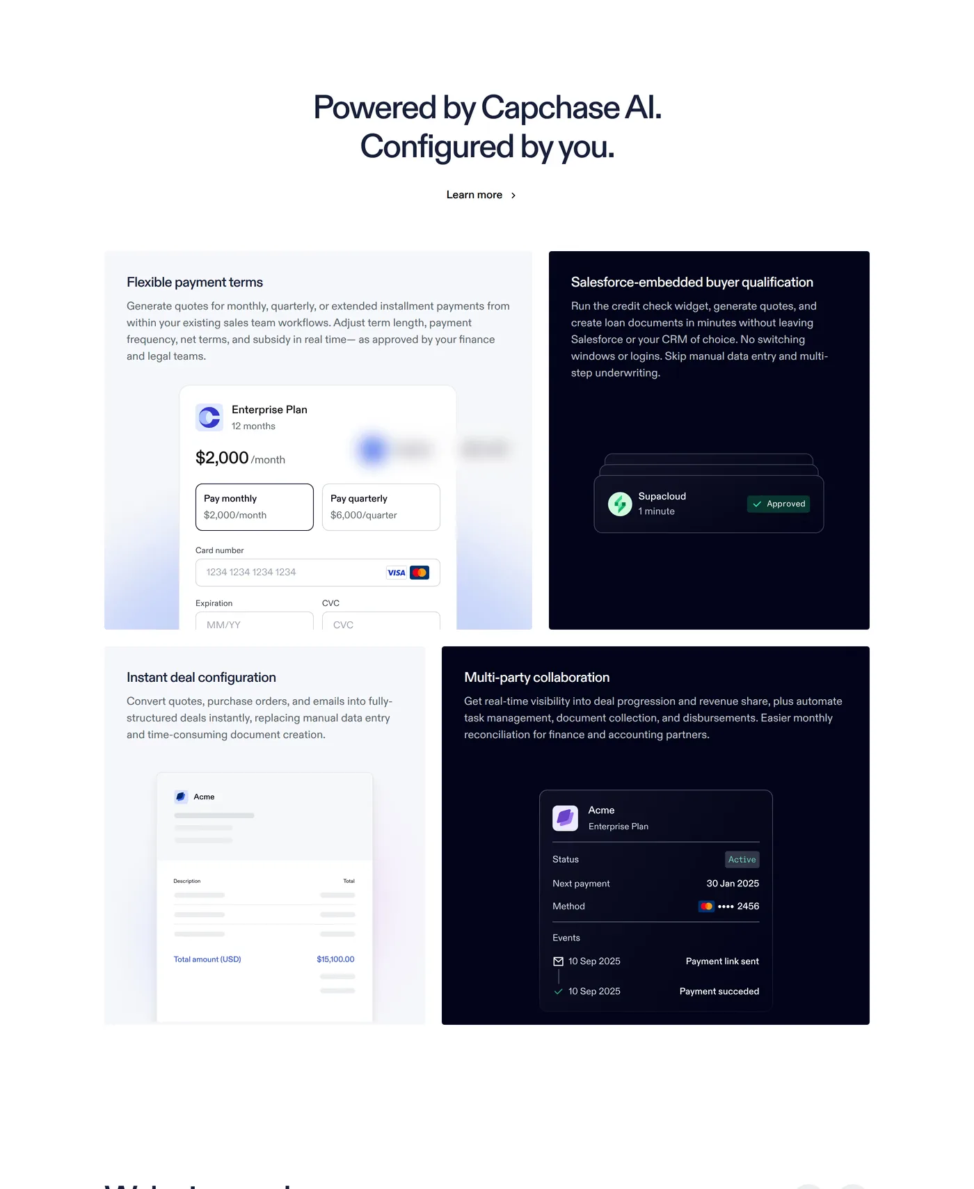 Capchase — screenshot of the features section