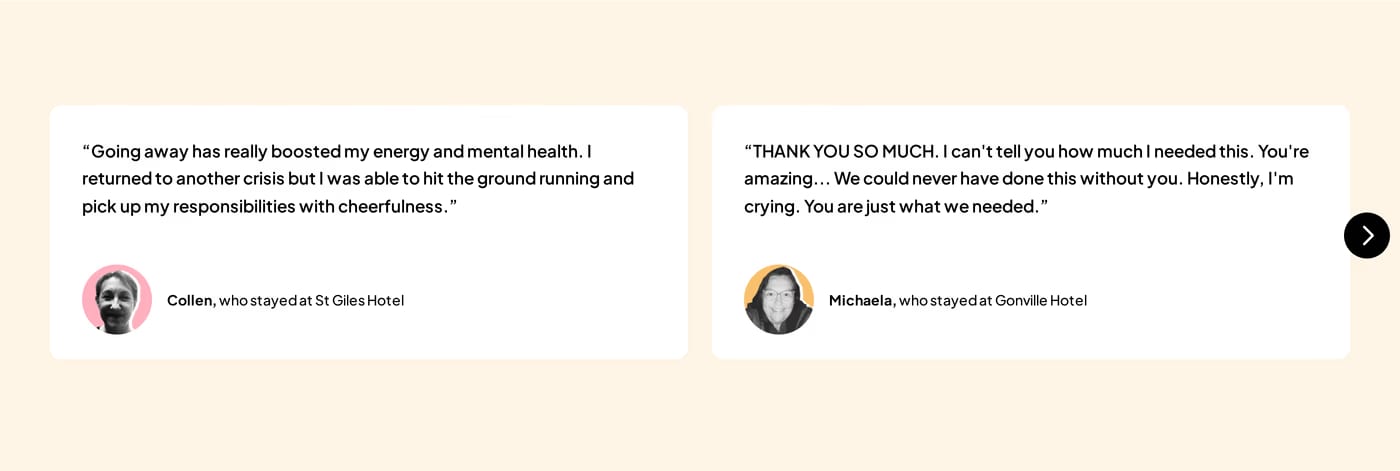 Carefree — screenshot of the testimonials section
