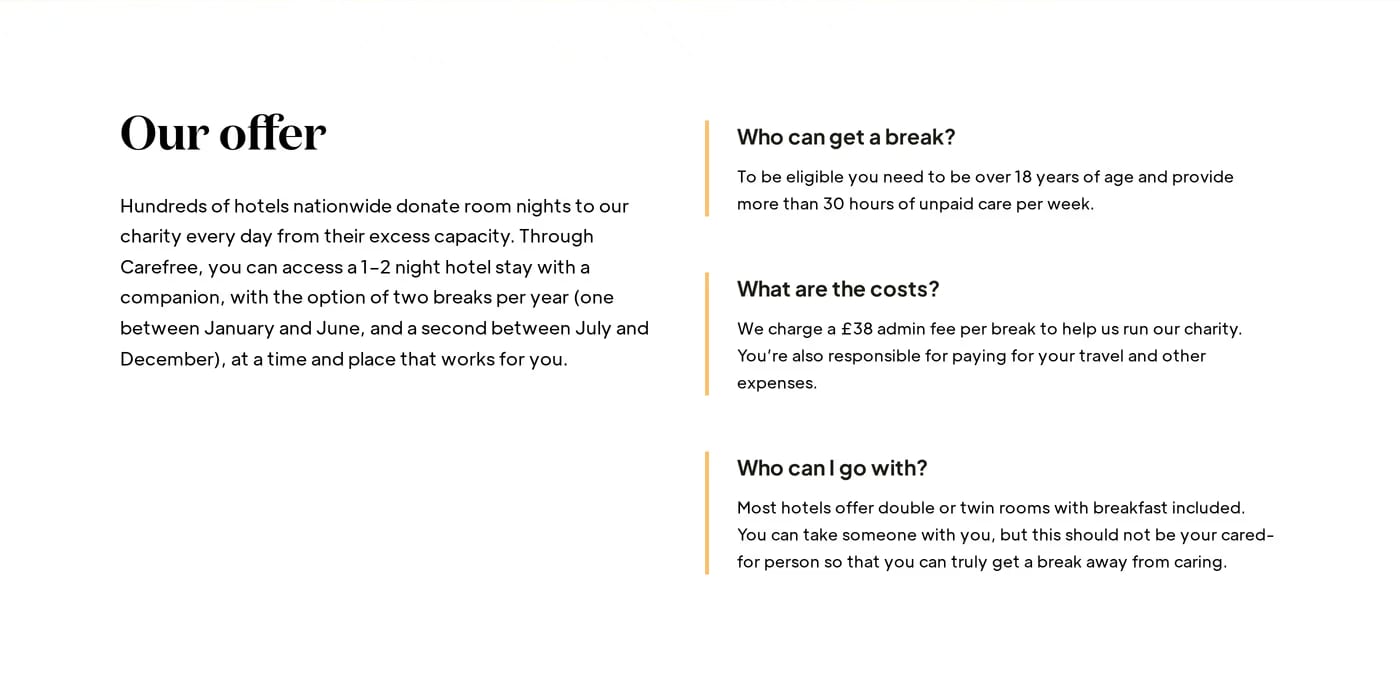 Carefree — screenshot of the faq section