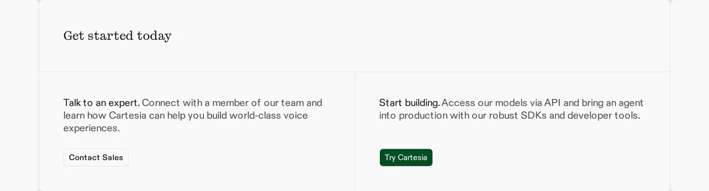 Cartesia Sonic-3 — screenshot of the call to action section