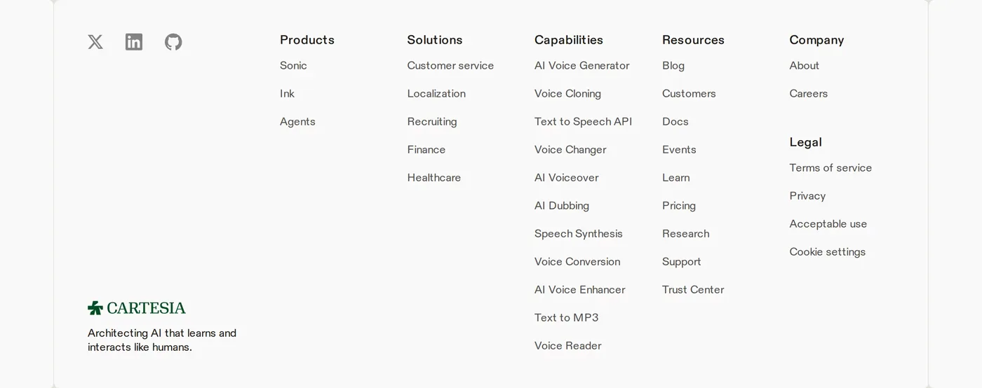 Cartesia Sonic-3 — screenshot of the footer section