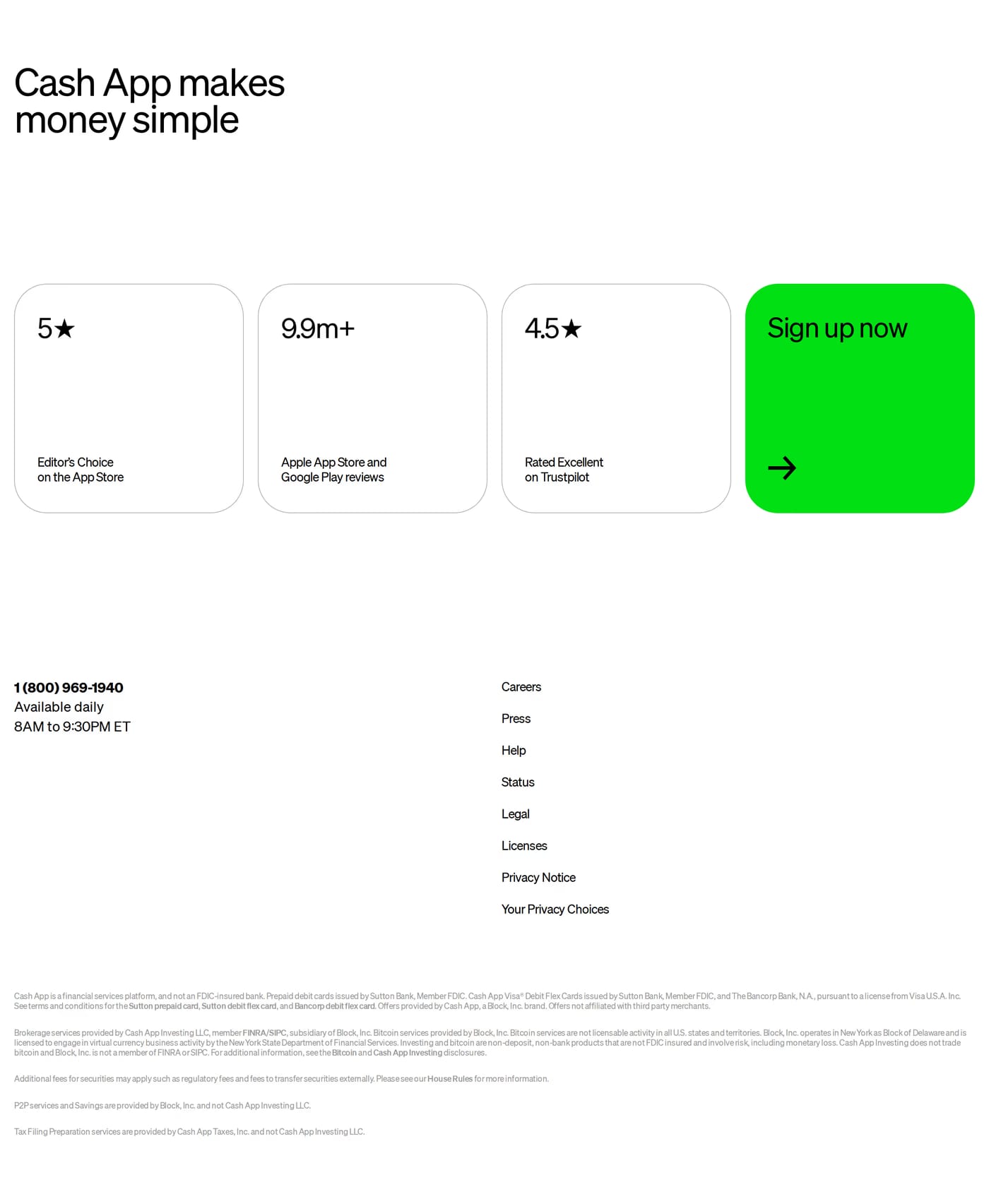 Cash App Footer section