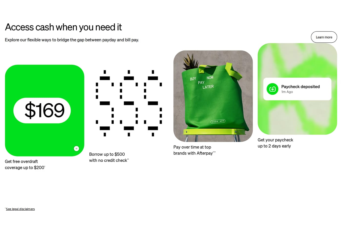 Cash App Products section