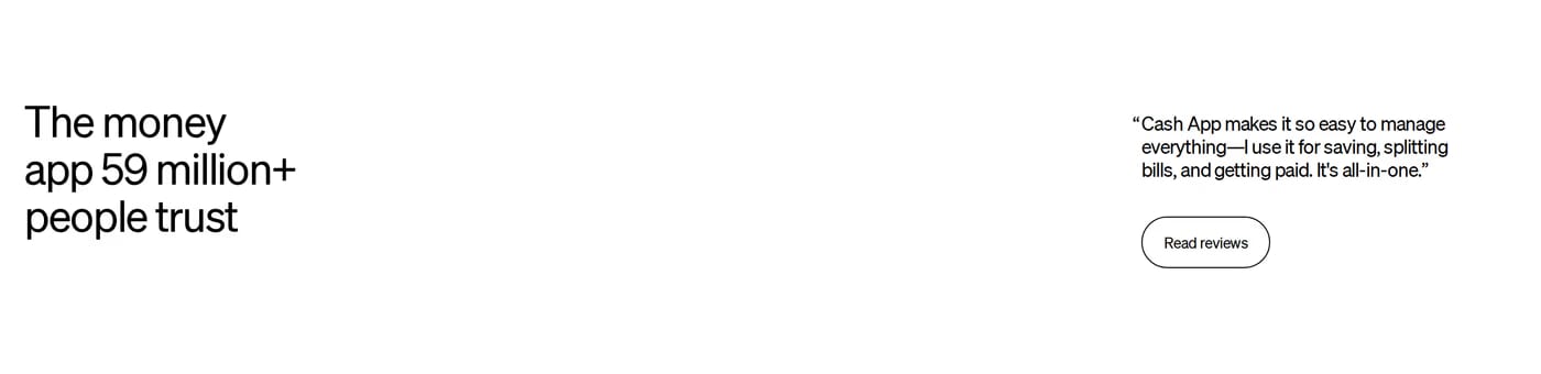 Cash App Testimonials section