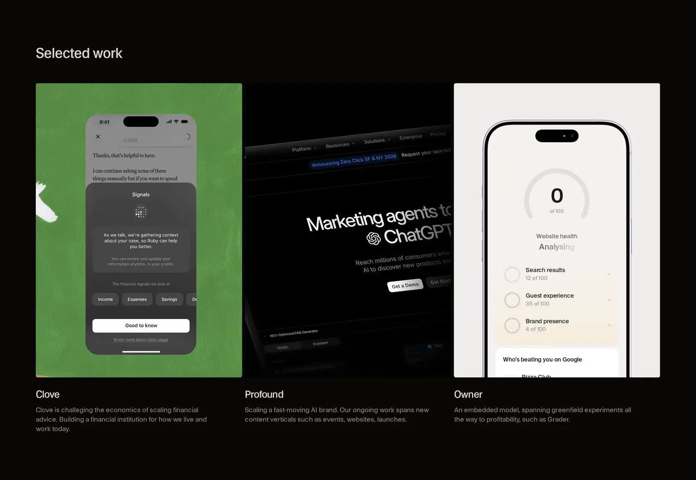 Character — screenshot of the portfolio section