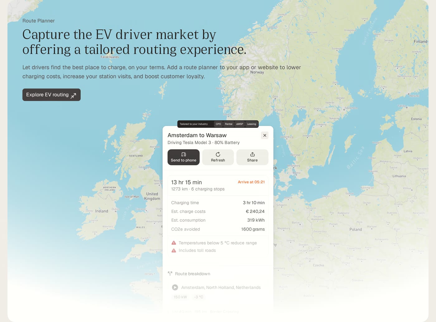 Chargetrip — screenshot of the features section