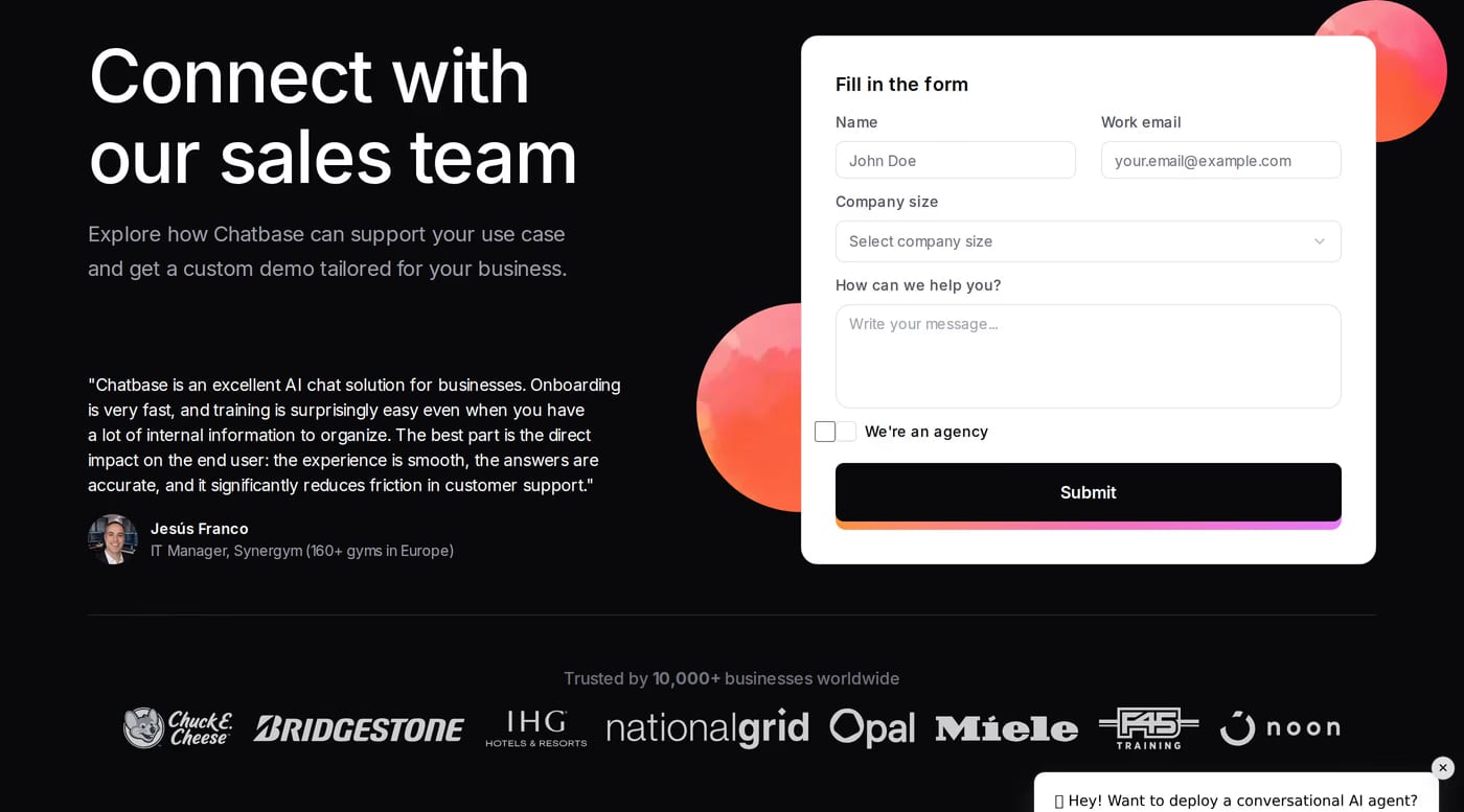 Chatbase Contact section