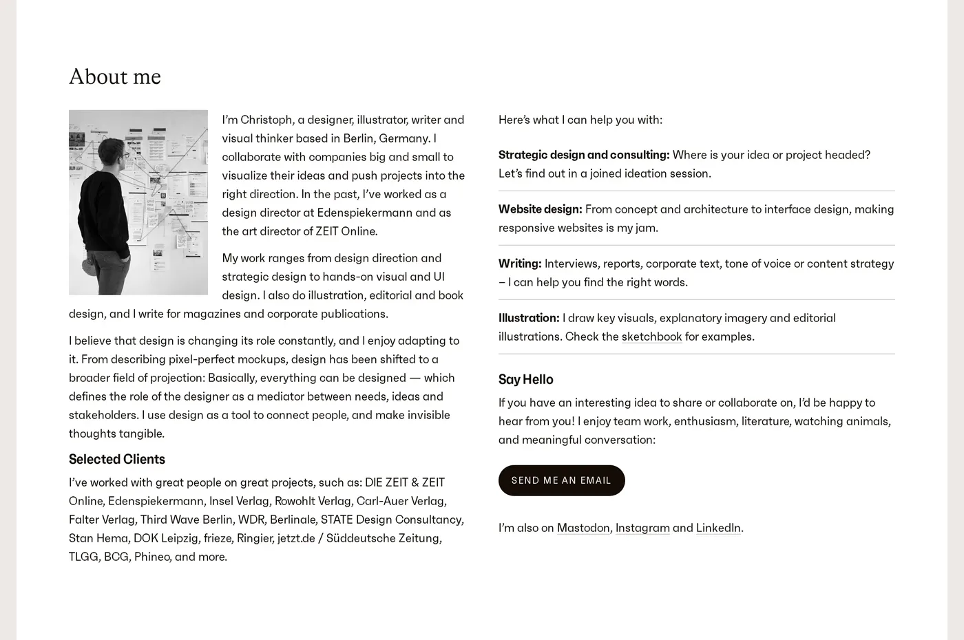 Christoph Rauscher — screenshot of the about section