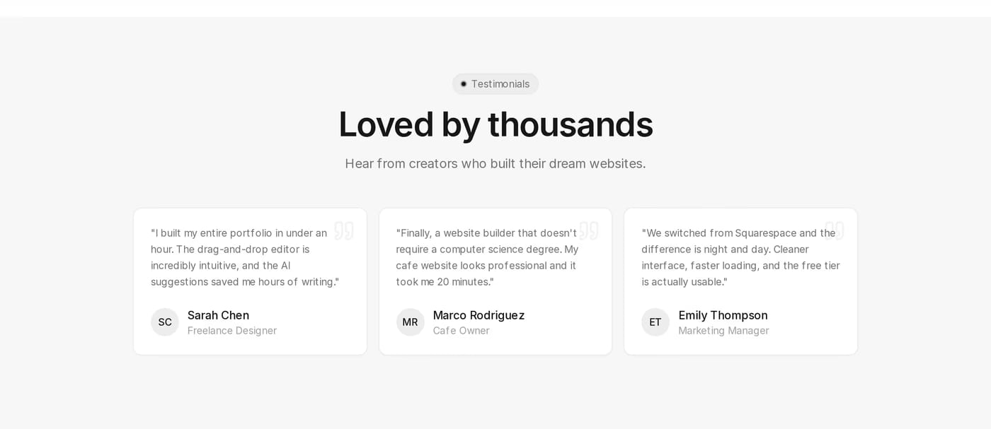 Circa Testimonials section