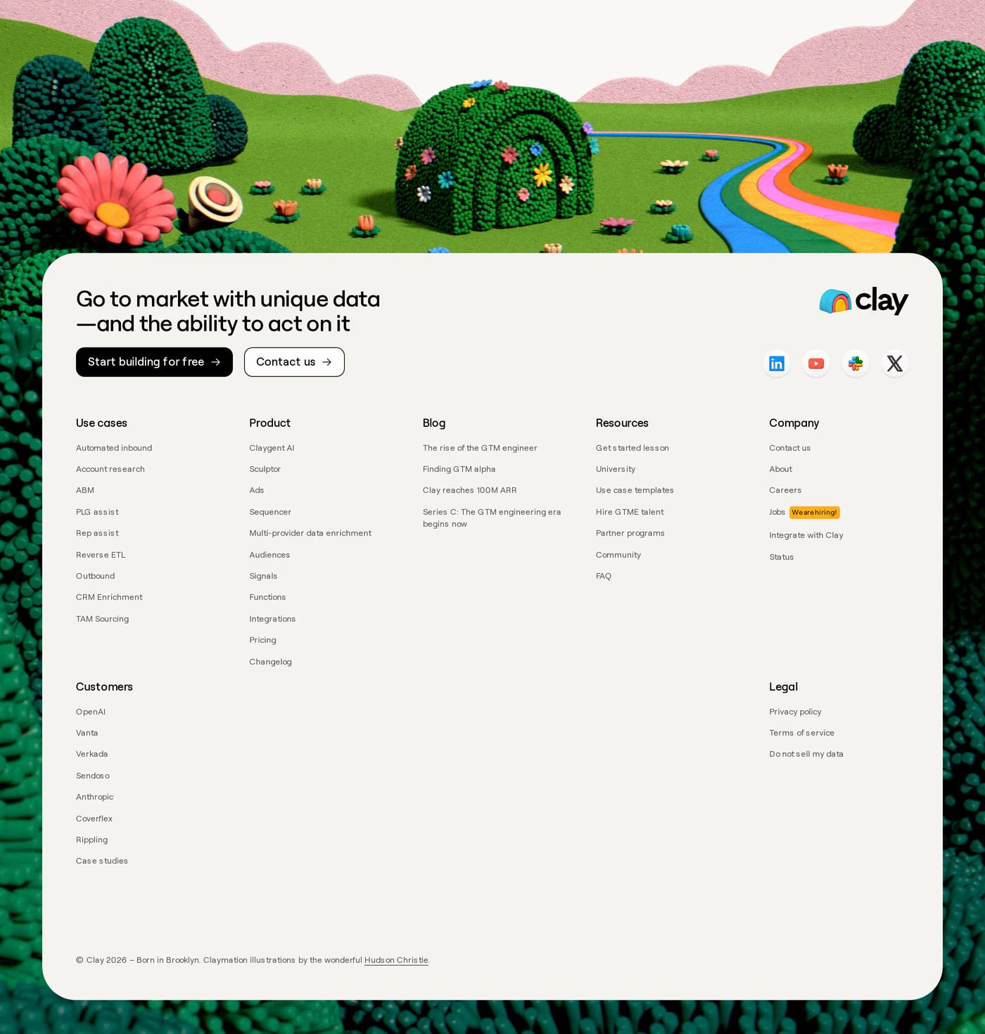 Clay — screenshot of the footer section