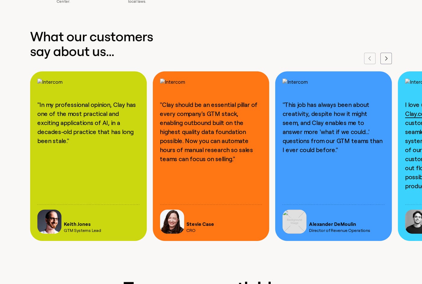 Clay — screenshot of the testimonials section