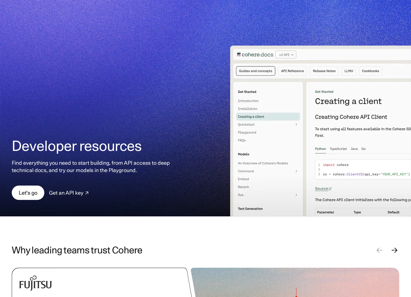 Cohere — screenshot of the call to action section