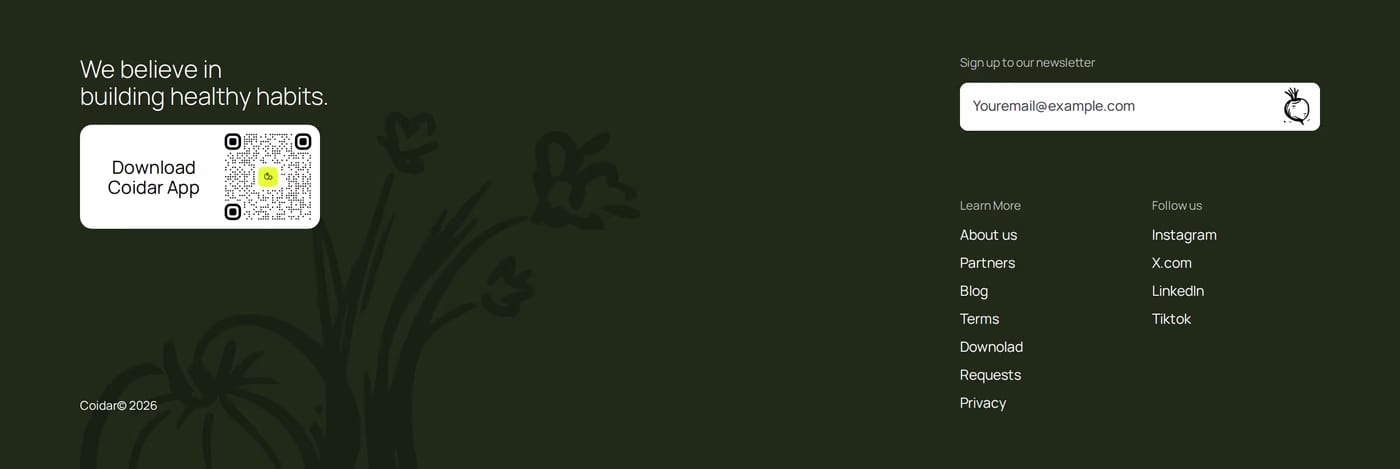 Coidar — screenshot of the footer section