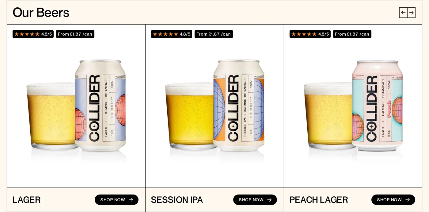 Collider — screenshot of the products section