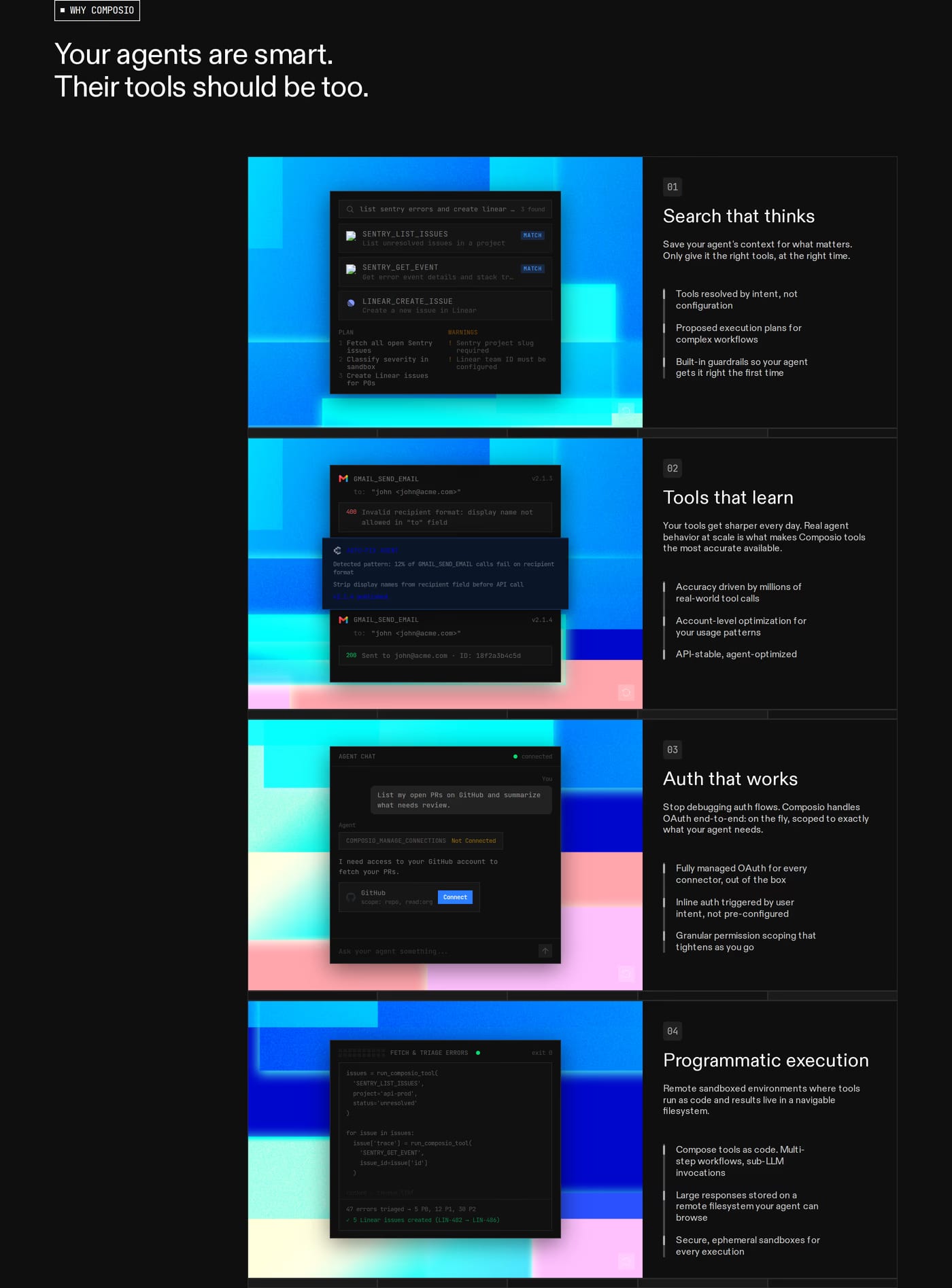 Composio — screenshot of the features section