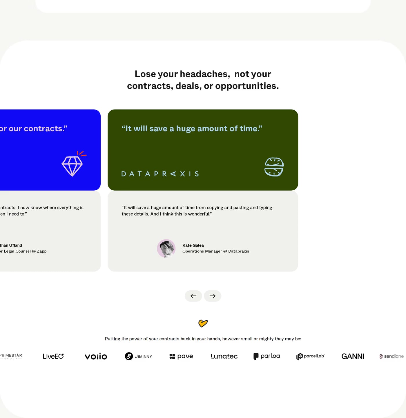 Contractbook — screenshot of the testimonials section