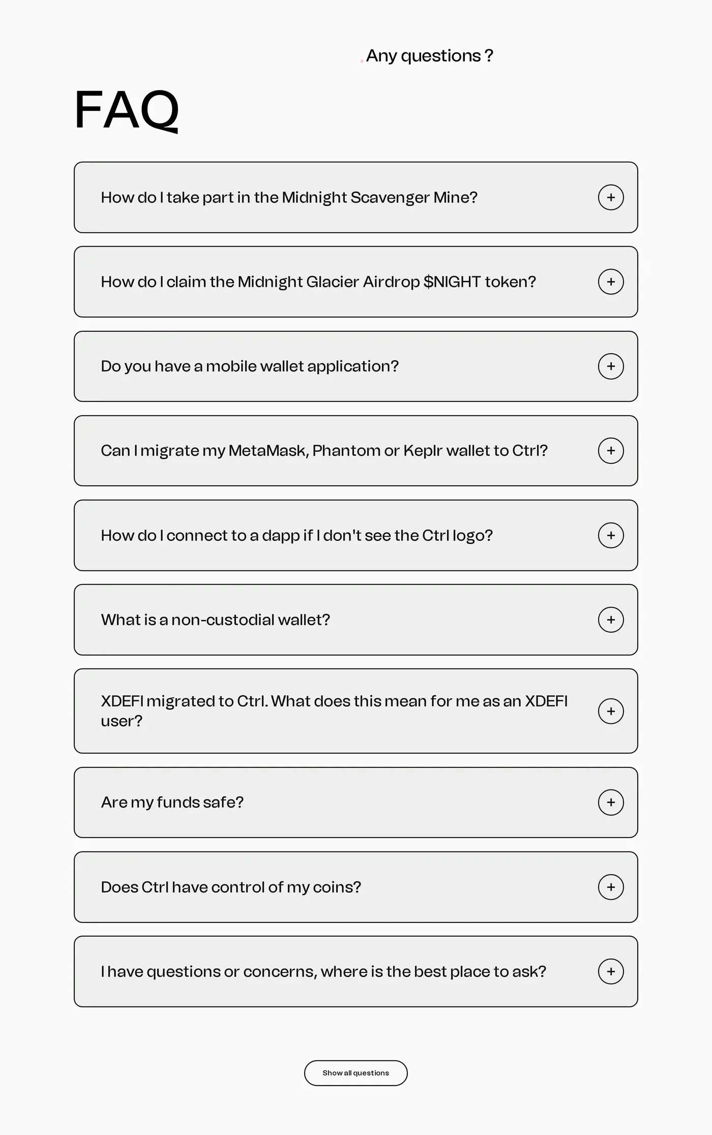 Ctrl — screenshot of the faq section