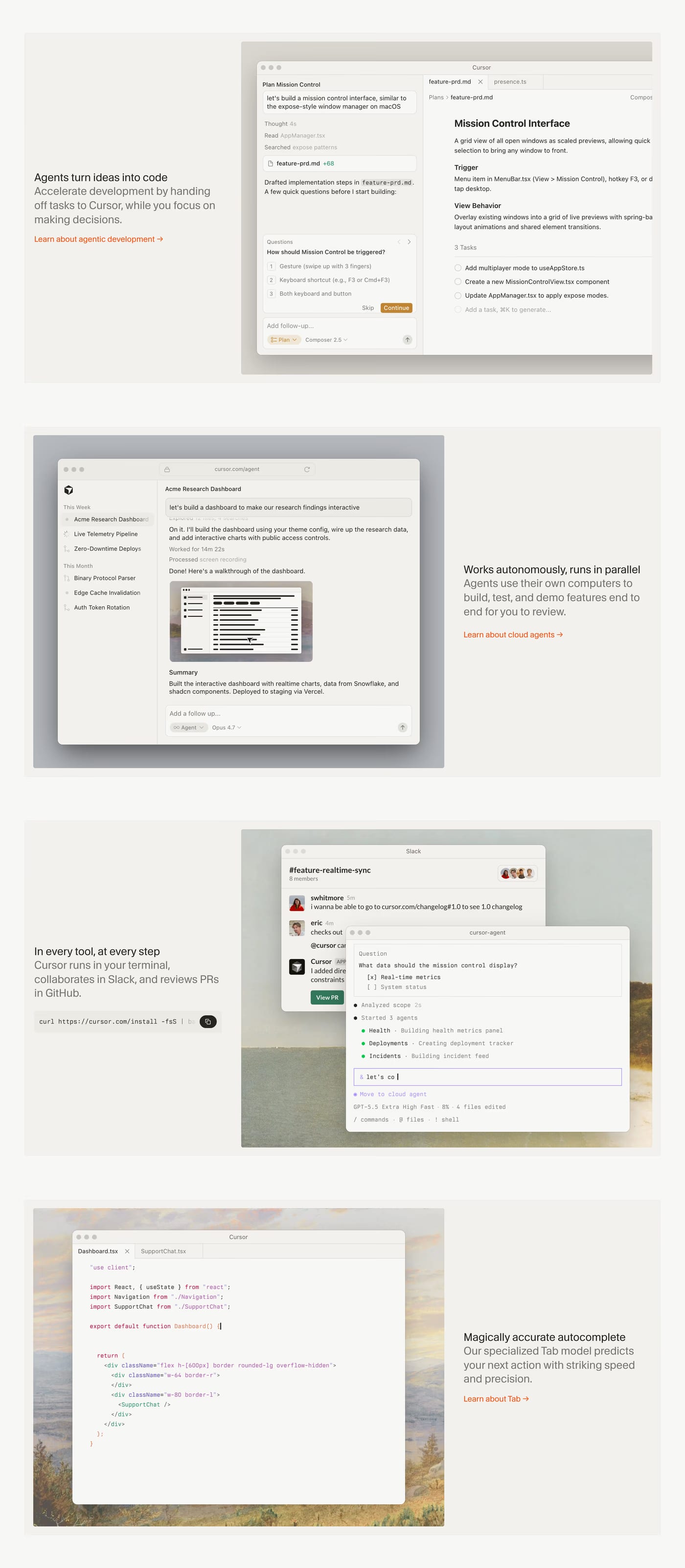 Cursor — screenshot of the features section