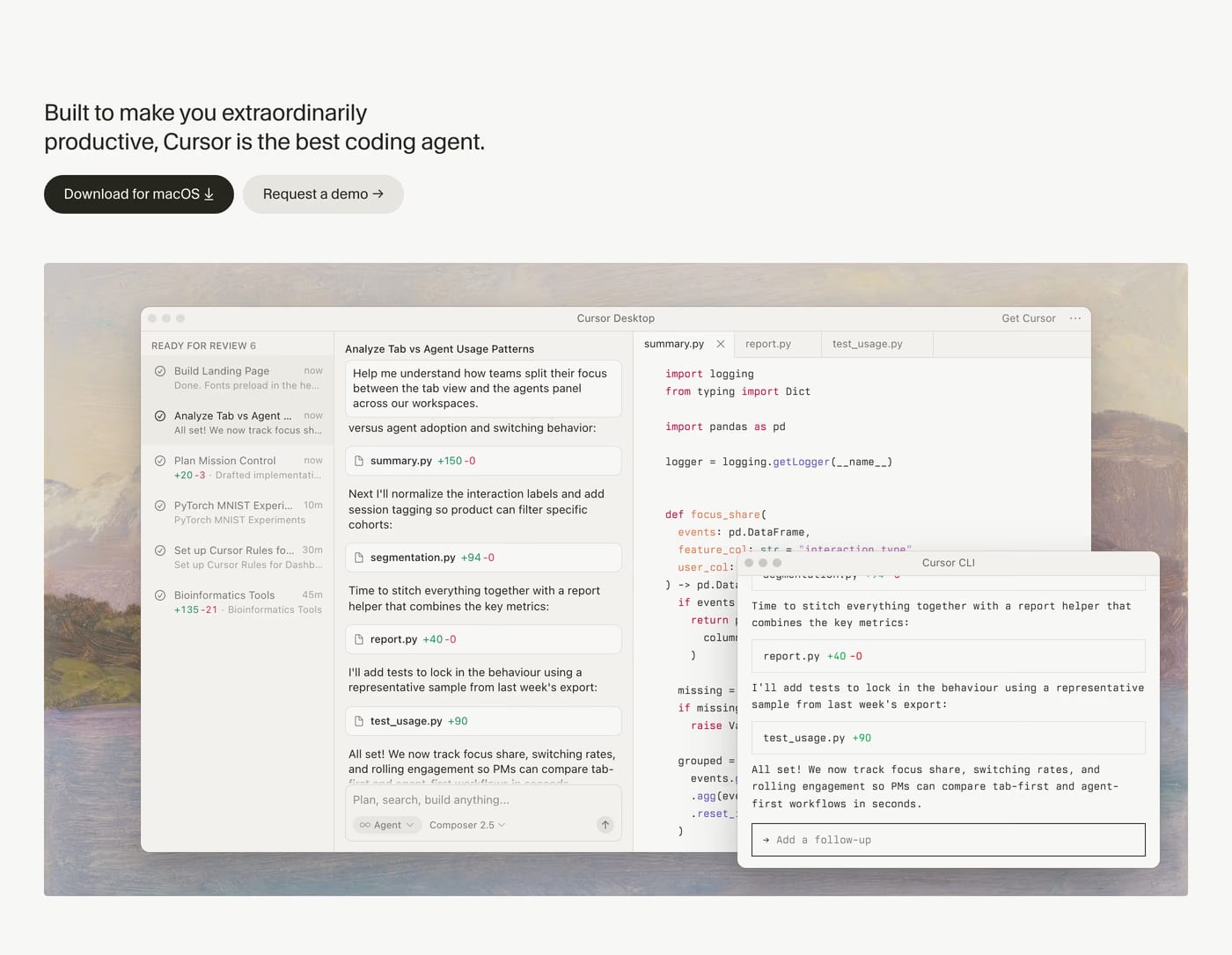 Cursor — screenshot of the hero section