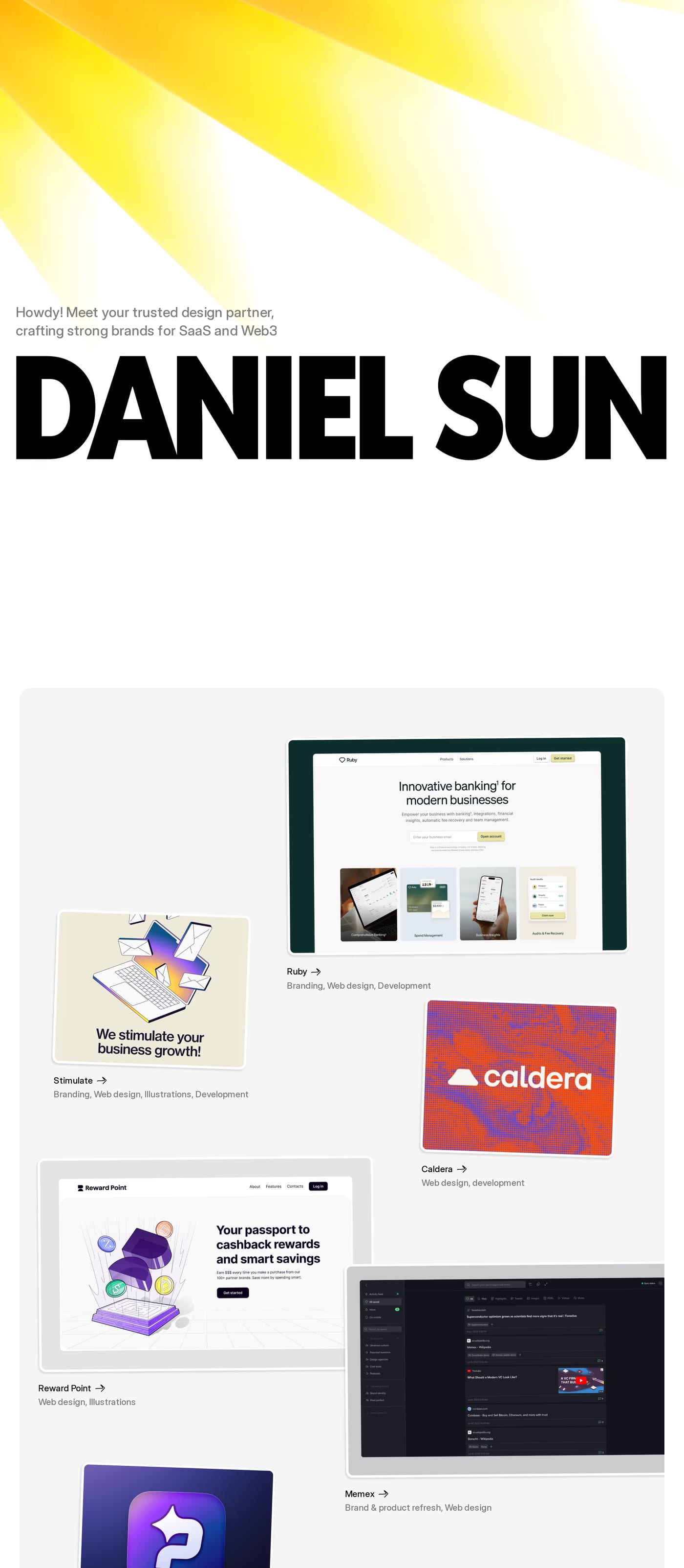 Daniel Sun — screenshot of the hero section