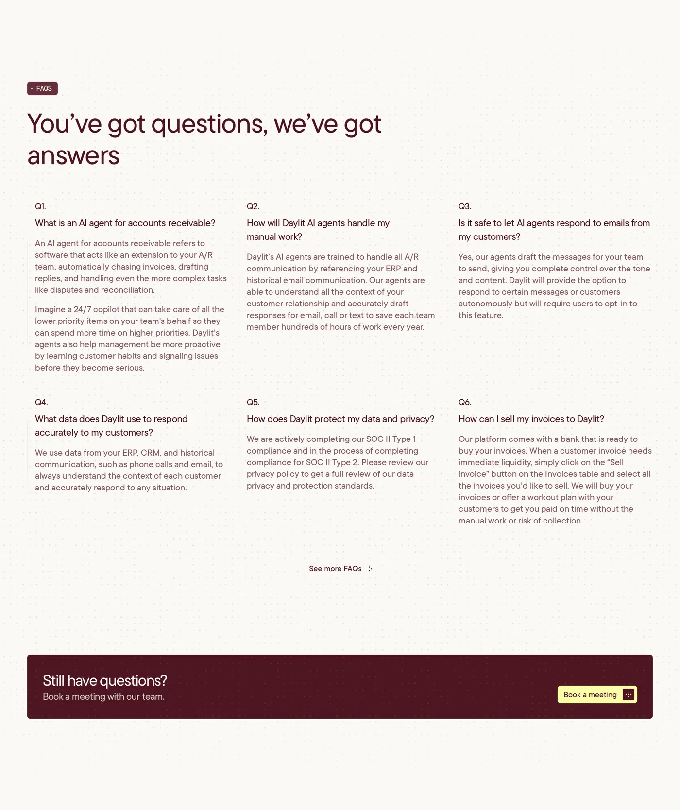 Daylit — screenshot of the faq section