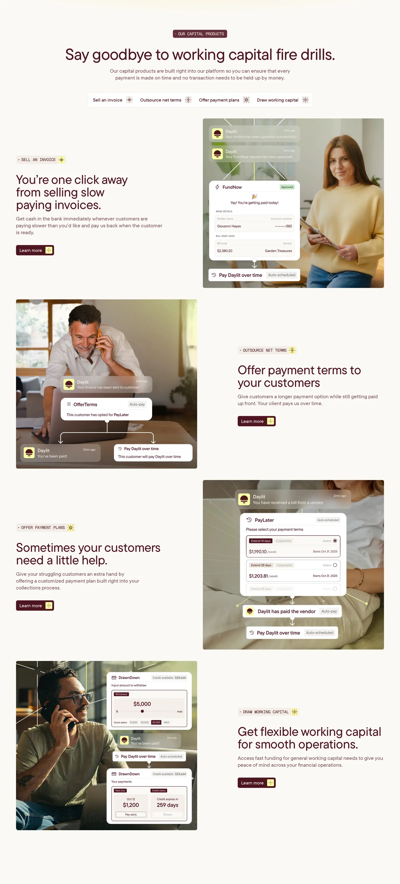 Daylit — screenshot of the features section