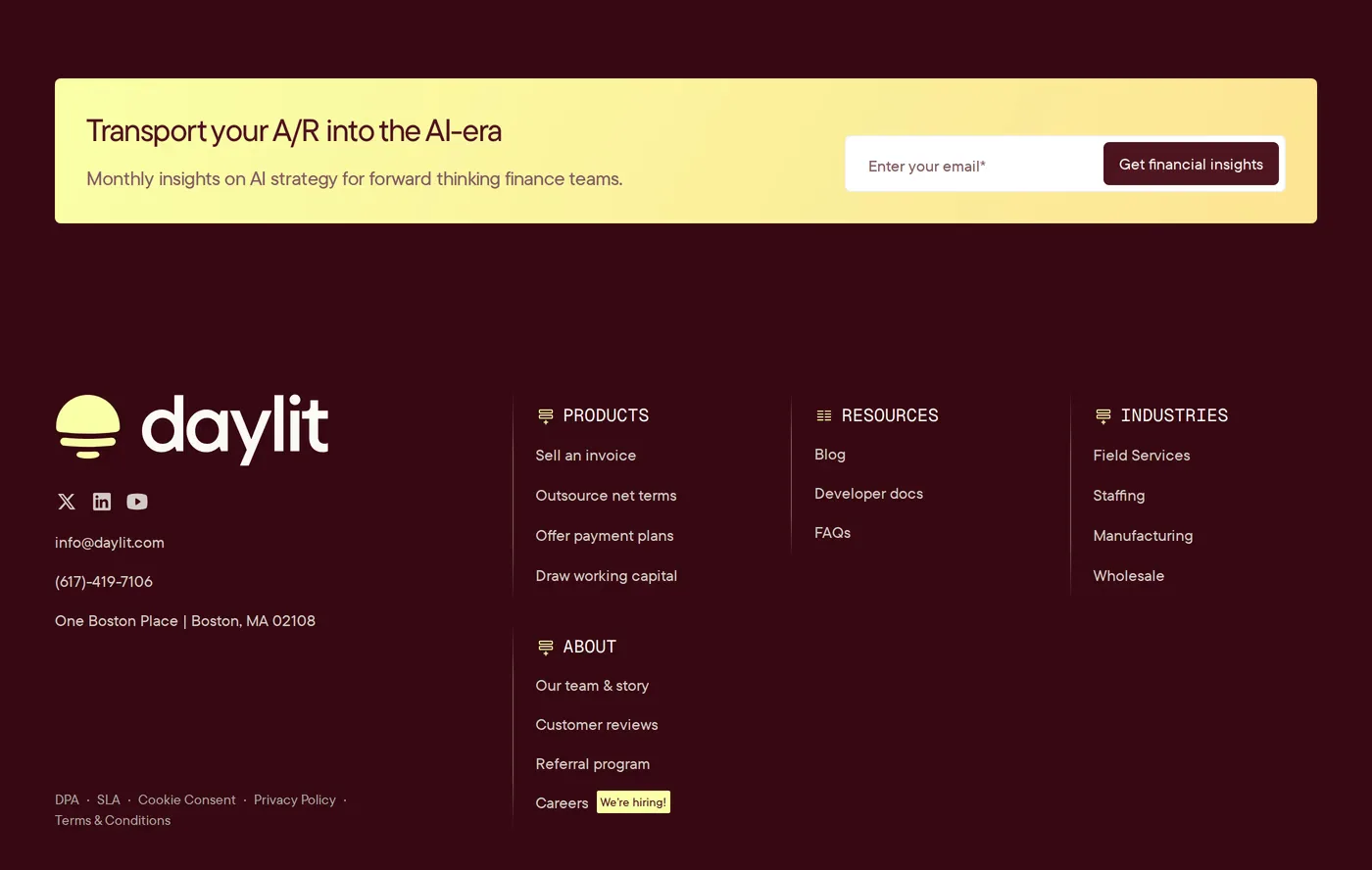 Daylit — screenshot of the footer section