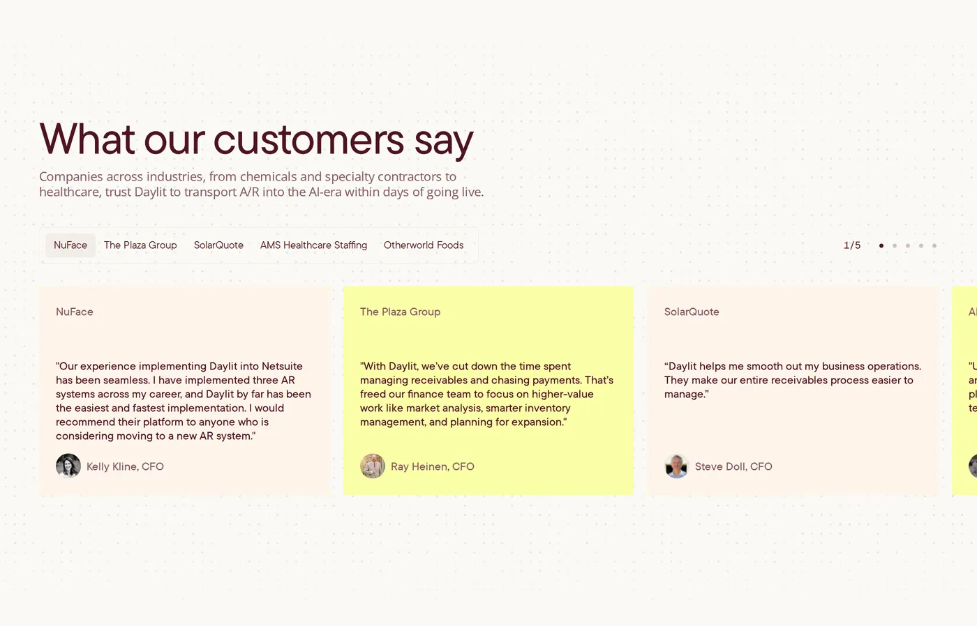 Daylit — screenshot of the testimonials section