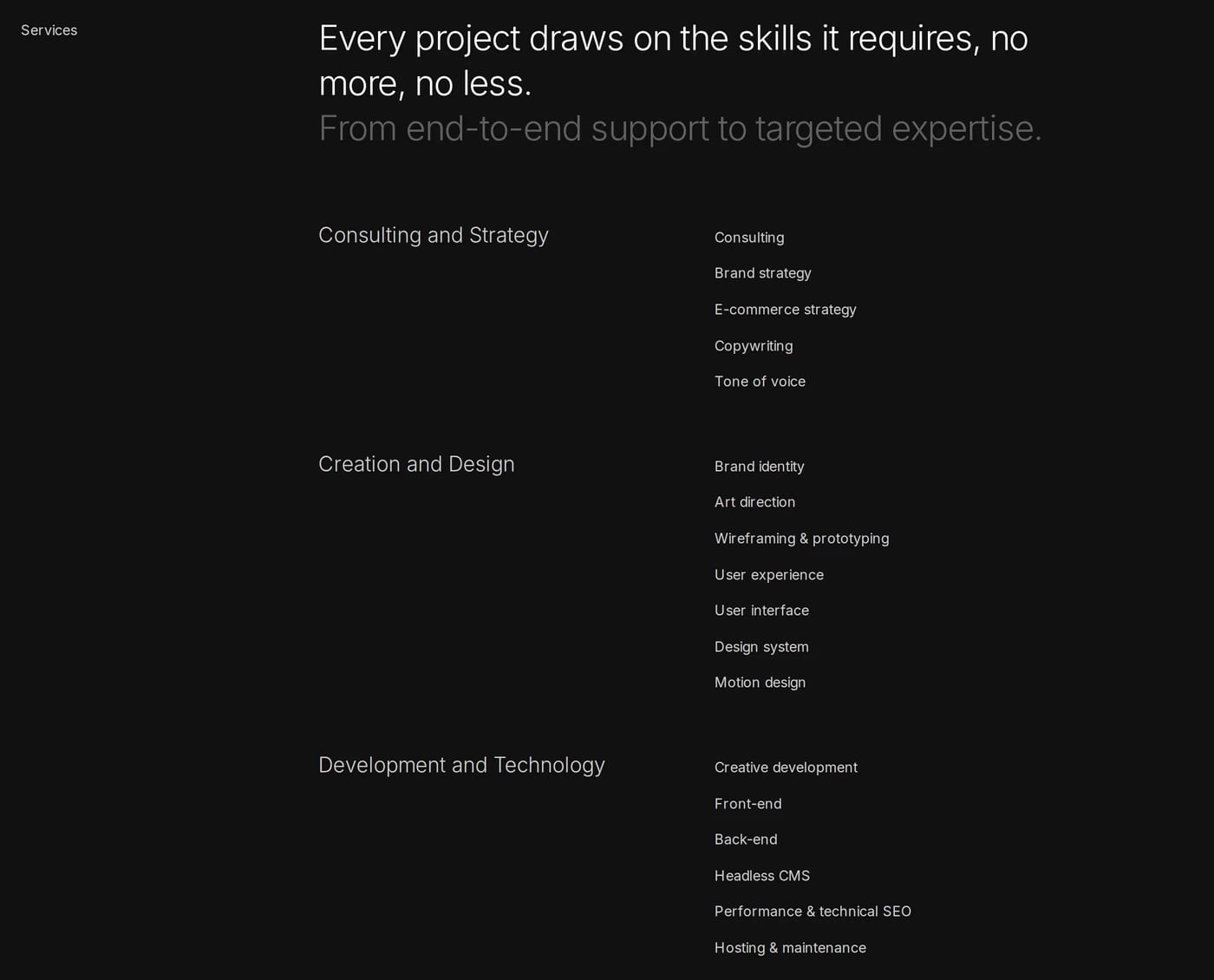 Deadwater — screenshot of the services section