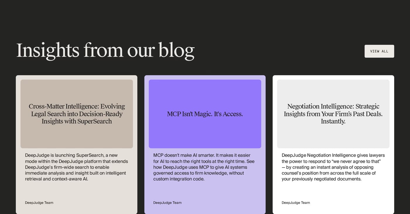DeepJudge — screenshot of the blog section