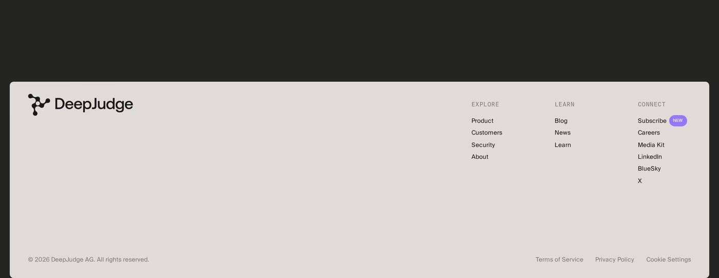 DeepJudge — screenshot of the footer section