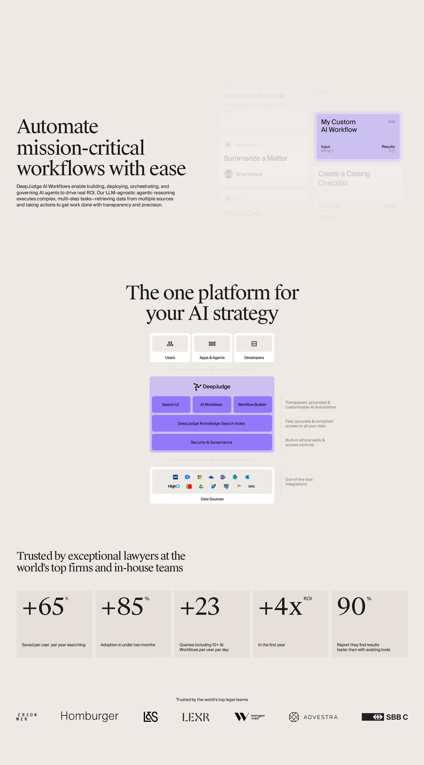 DeepJudge — screenshot of the features section