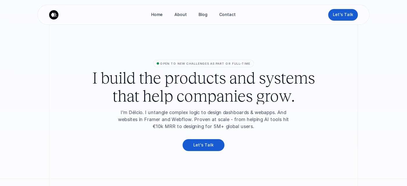 Delcio Designs — screenshot of the hero section