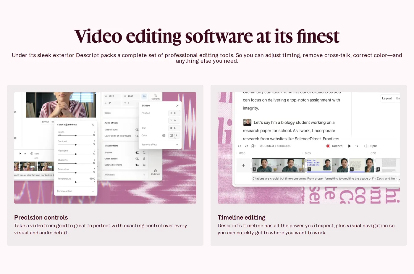 Descript — screenshot of the features section