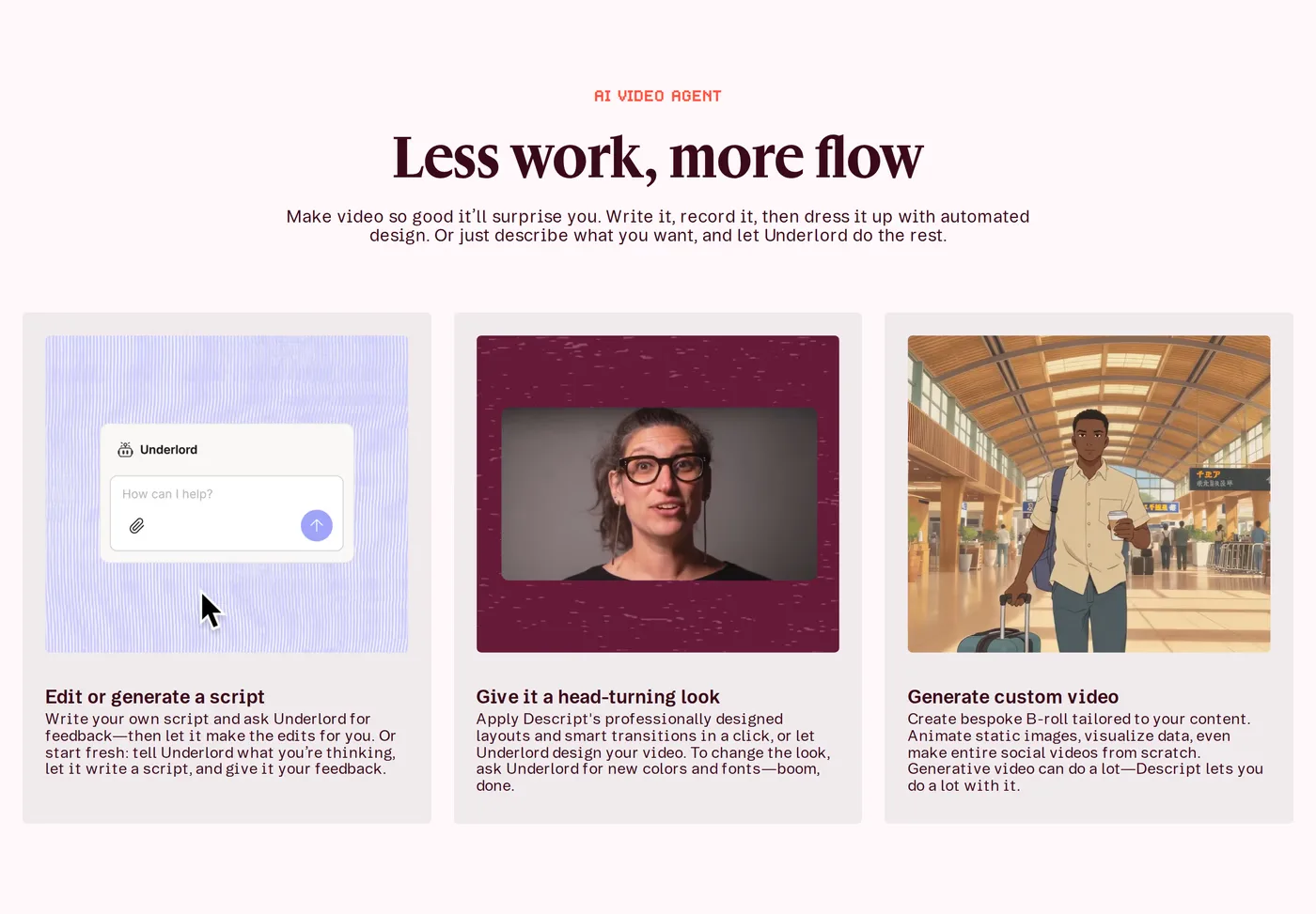 Descript — screenshot of the features section